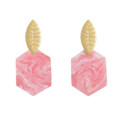 Boucles d'oreilles Marble Rose en résine effet marbré rose poudré