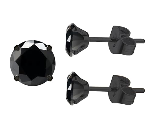 Pendientes de acero inoxidable quirúrgico 316L de 6 mm, obsidiana negra 5A, hipoalergénica, acero inoxidable 316L, para cartílago tragus, caja de regalo, para hombres y mujeres, 6 mm, Acero inoxidable
