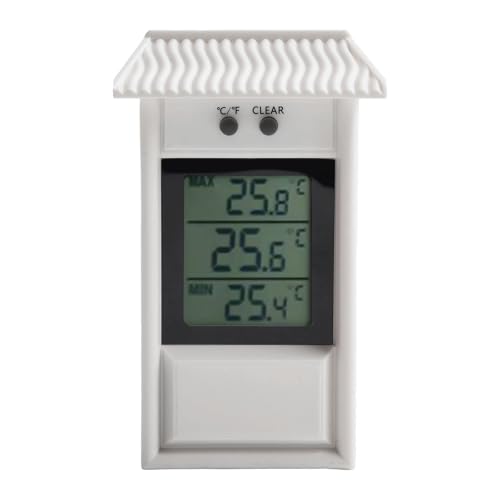 Tidevib Termómetro de invernadero con pantalla digital Max Min con función de memoria para uso en interiores y exteriores, jardín, pared, habitación, color blanco 32