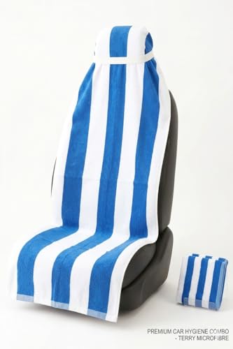Image of Car Seat Cover, Towel Fabric, Elastic Fitting, Front Seat, Universal Fit for All Models, Pack of 2 (Blueline)