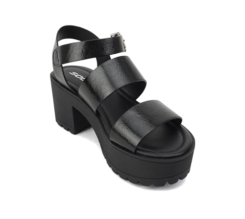 Image of Soda ACCOUNT ~ Women Open Toe Two Bands Lug sole Fashion Block Heel Sandals with Adjustable Ankle Strap