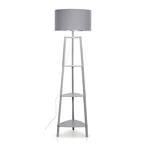 MiniSun | Grey Wooden 3 Tier Floor Lamp with Storage Shelves and Grey/Chrome Shade | Floor Lamps & Torchieres, Home Décor & Improvement Essential | Includes 6W LED E27 Light Bulb