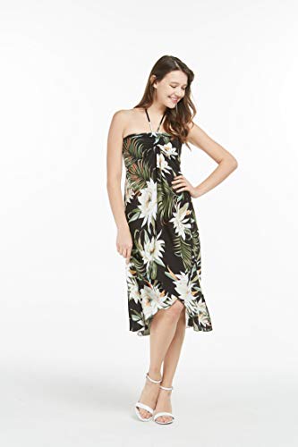 Image of Women's Hawaiian Luau Halter Dress in Signature Prints | Sleeveless halter dress, high-low hem; Hawaiian floral print; soft rayon, machine washable; luau, beach, cruise, party