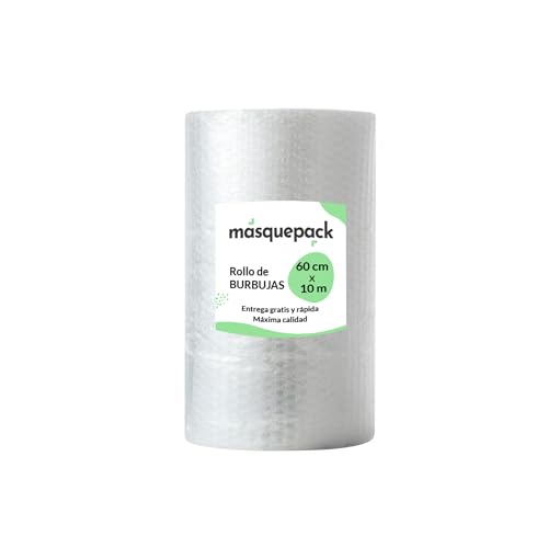 MasquePack Rollo de Burbujas para un Embalaje Profesional con Protección Asegurada 60 cm de ancho x 10 metros de longitud. Embalaje Resistente y Profesional