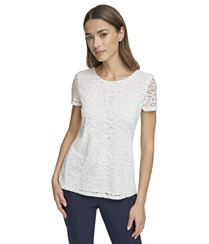 Tommy Hilfiger Blusa feminina de renda Burnout, Marfim, M