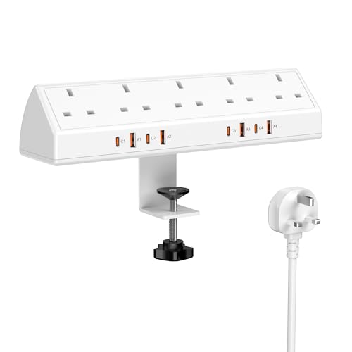 Image of Jgstkcity Desk Clamp Power Socket, 65W USB-C Extension Lead, White