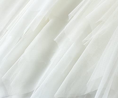 NJNJGO Saia feminina midi em camadas, cintura elástica de fada, saia tutu tule saia princesa, Branco