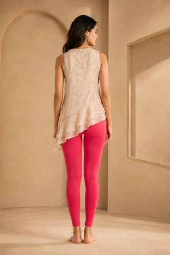 Image of Women's Cotton Lycra Ankle Length Leggings | Regular Rise, Soft 4 Way Stretch Fabric | Casual & Ethnic Wear