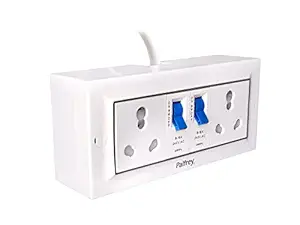 Palfrey Extension Board - Two 16A Socket with Safety Shutter & Two 16A MCB Switch | 16A 3 Pin Plug with Indicator | 2.5 sqmm 3 core Cable | White Color | 2 Meter (3000W - 2.5MM Cable, 2 Meter)