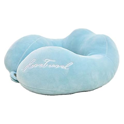 Travel Pillow Memory Foam U-Shaped Neck Pillow Warm Comfortable Neck Head Protection Traveling Pillow with Clip for Airplanes Car Train (Light Blue) Cover