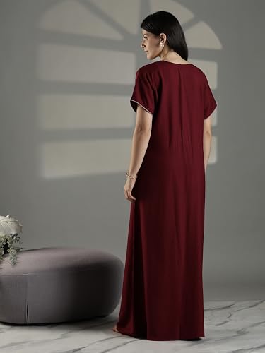 Image of 9shines Label Stylish Alpine Nighty Maxi for Women | Full Length Trendy Nightgown | Premium Nightdress | Nightwear | Heavy Embroidery Nighty with Pockets(2891)