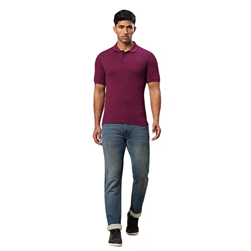 Image of Raymond Men's Pure Cotton Print Pattern Modern Fit Polo Collar Polo Neck Half Sleeve Casual T-Shirt