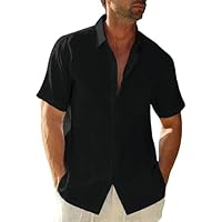 Glacspyg Camicia Uomo Manica Corta Camicia Lavoro Casual Camicia Aderente Business Casual Vacanza Estate Spiaggia con Tasca Nero 3XL
