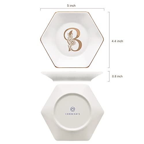 CARAKNOTS Initial Jewelry Dish for Women-Ceramic Ring Holder for Watch Earrings, Wedding Engagement Ring Holder, Bridesmaid Christmas Monogrammed Trinket Tray for Mom Wife Friends (White Letter B) by CARAKNOTS - Image 5