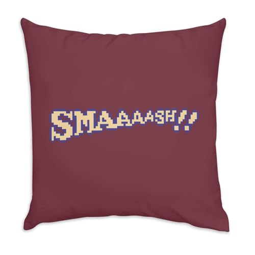 Image of Fabulous Red Velvet Cushion - Smaaaash!! Pixel Art Retro Video Game Arcade - 40 x 40 cm - Velvet Touch - Cover and Cushion Included
