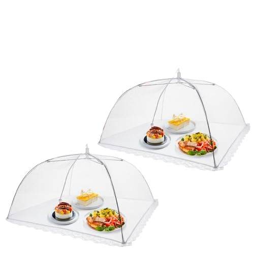 Kit com 2 Protetores para Alimentos 50 x 50 | Tela de Nylon com Acabamento em Renda, Proteção contra Insetos e Poeira