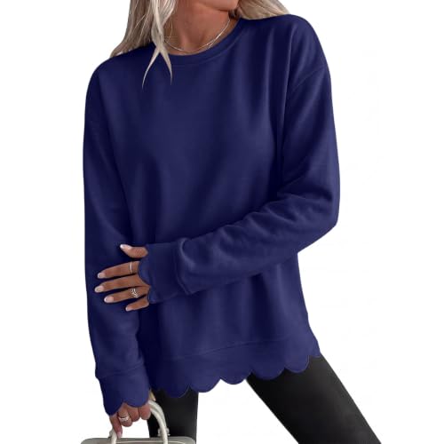 Gumipy Oversized Crewneck Sweatshirt Women Scalloped Pullover Sweatshirts - image 1