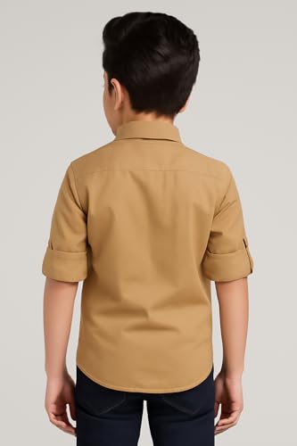 Image of Boys Kids Golden Cotton Shirt, Long Roll-Up Sleeves, Party, Age 2-3 Years