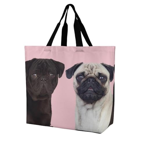 Sac fourre-tout carlin en toile : grand sac de courses léger et robuste