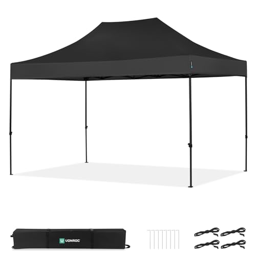 Vonroc Pavillon 3x4,5m wasserdicht stabil - Partyzelt EasyUp System [3Min Aufbau] Popup Faltpavillon modular erweiterbar als Festival Zelt, Gartenpavillon - Schwarz