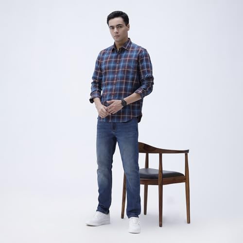 Image of BASICS 100% Cotton Checked Shirt for Men | Slim Fit | Everyday Smart Casual Wear | Full Sleeve