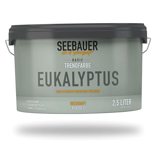 SEEBAUER diy Trendfarbe Hellgrün 2,5L (No. T10 Eukalyptus) für den Innenbereich - Edelmatte Wandfarbe Grün - Hochdeckende Innenfarbe in Profi-Qualität