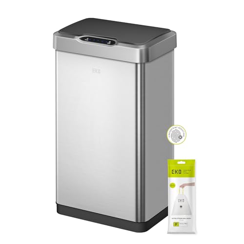 EKO Mirage-T 50 Liter / 13.2 Gallon Touchless Rectangular Motion Sensor Trash Can, Brushed Stainless Steel Finish