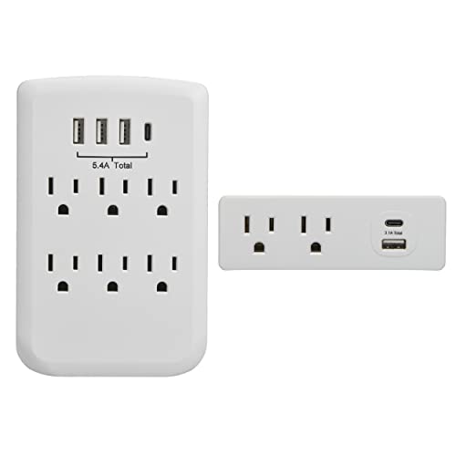 Clear Power Combo: 2-Outlet Travel tap w/USB-A & USB-C Chargers & 6-Outlet Wall-tap w/3-port USB-A & 1-Port USB-C Chargers, CP30008