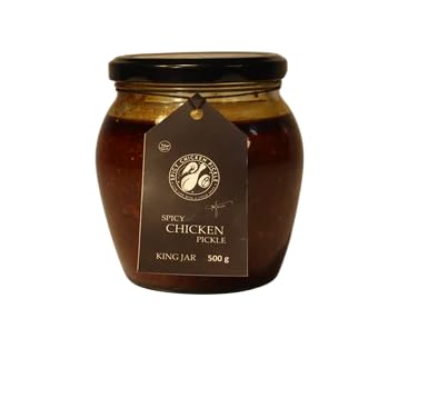 SPICY CHICKEN PICKLE King Jar (500g) - South Indian Style Pickled Chicken in Glass Container | Hand-Ground Spices & Cold-Pressed Oils | Reusable Eco-Friendly Jar | Spicy & Meaty