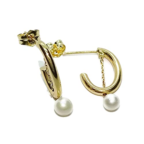 Boucles d'oreilles demi-créoles en or jaune 18 carats et perle de culture 5mm