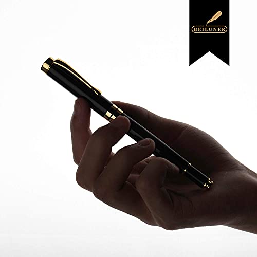 Beiluner Ballpoint Pens, Stunning Black Chrome Metal Pen With Golden Trim, Best Ball Pen Gift Set For Men & Women, Professional, Executive, Office, Nice Pens-Gift Box With 0.5Mm Black Extra Refill #TOP5