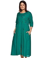 MyBlush Womens Cotton a-line Midi Dress Dark Green