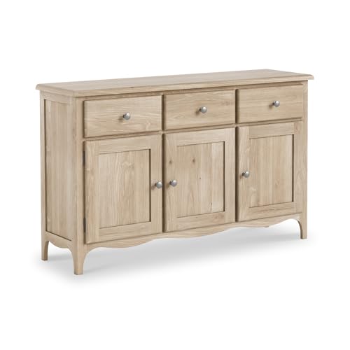 RoselandFurniture Celine Oak Sideboard for Living Room Large Storage Cabinet | Fully Assembled Classic French 3 Door Pine Wooden Cupboard with 3 Drawers for Hallway or Dining