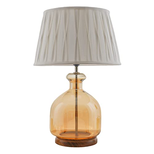 Image of Alper Mini Amber Luster Glass Table Lamp with White Cotton Shade | Modern Designer Bedside & Living Room Decorative Table Light (Bulb Included)