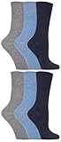 IOMI - 6 Pack Women Thin Non Binding Extra Wide Loose Top Cotton Diabetic Socks (5-9 US, Blue LA7)