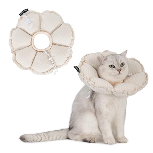 H HIDREAM Soft Cat Cone Collar， Cute Adjustable Cat Recovery Collar，Elizabethan e Collar that can Protect Head and Foot Wounds，Egg White All-Season Style