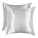 OSVINO Taie d'oreiller Satin 65x65 Lot de 2 Lisse Elégant Housse Oreiller Carré Confort Soyeux Peau Frais Eté Fermeture Eclair Maison Hôtel, Blanc