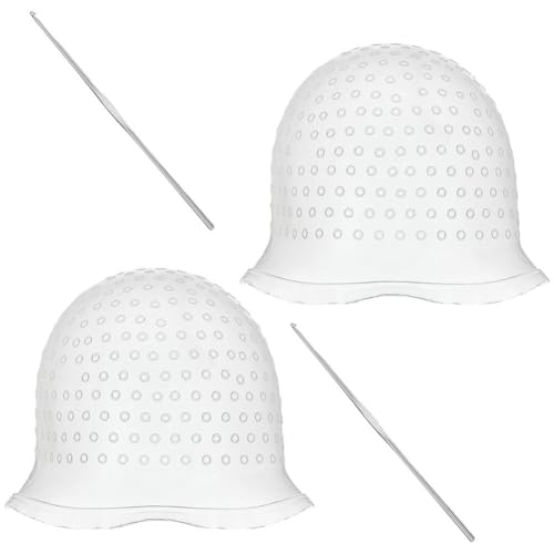 Ppmter 2 Pezzi Cuffia per Mèches per Colorazione dei Cuffia per Mèches Riutilizzabile in Silicone con Gancio Cuffia per Tintura dei con Fori Strumenti per Parrucchieri Kit per Mèches