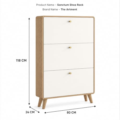 Image of The Artment your artistic apartment Sanctum 3 Door Drawer Wooden Shoe Organizer Cabinet, Footwear Stand for Entryway, Hall | Space Saving Design | Home Furniture for Home (Size - 80x24x118 CM)