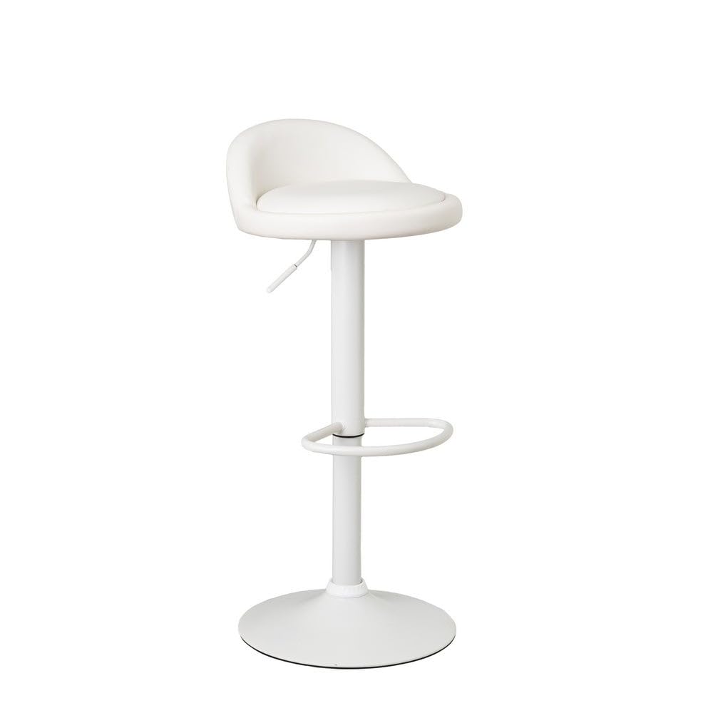 LOLAhome Taburete de Cocina Giratorio en 360°, Silla de Bar Regulable en Altura de 72 a 92 cm, con Respaldo de Polipiel, Estructura Metal Blanca y Reposapiés, Blanco