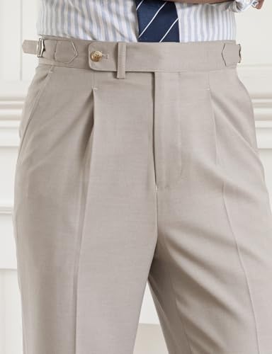 Men's Gurkha Naples Italian Old Money Style No Need to tie a Belt High Waisted Dress Pants4