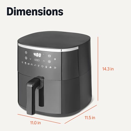 Image of Amazon Basics 6-Quart Digital Air Fryer with Easy View Window, 8 Preset Menus, Digital Touch Panel, Ceramic Nonstick Coating, 140℉-400℉ Temperature Range, 1550W, Black