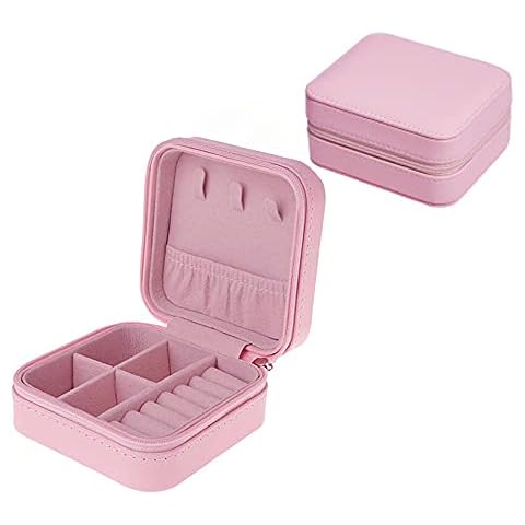 shuny Jewelry Box,Mini Jewellery Case,Portable Travel Jewelry Box,Used to Store Small Objects Such As Rings, Chains, Earrings, Earrings, Cufflinks, for Girls and Ladies(Light Pink) Cover