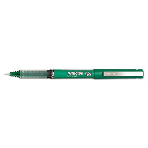 Pilot Precise V5 Roller Ball Stick Pen, Green Ink, Extra Fine, Dozen (25104)