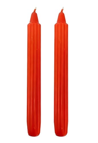 Cereria Di Giorgio - 2 Candele decorative scanalate Doriche - Diametro 2,2 cm Altezza 25 cm - Colore Rosso - Durata 8 ore - Home Decor