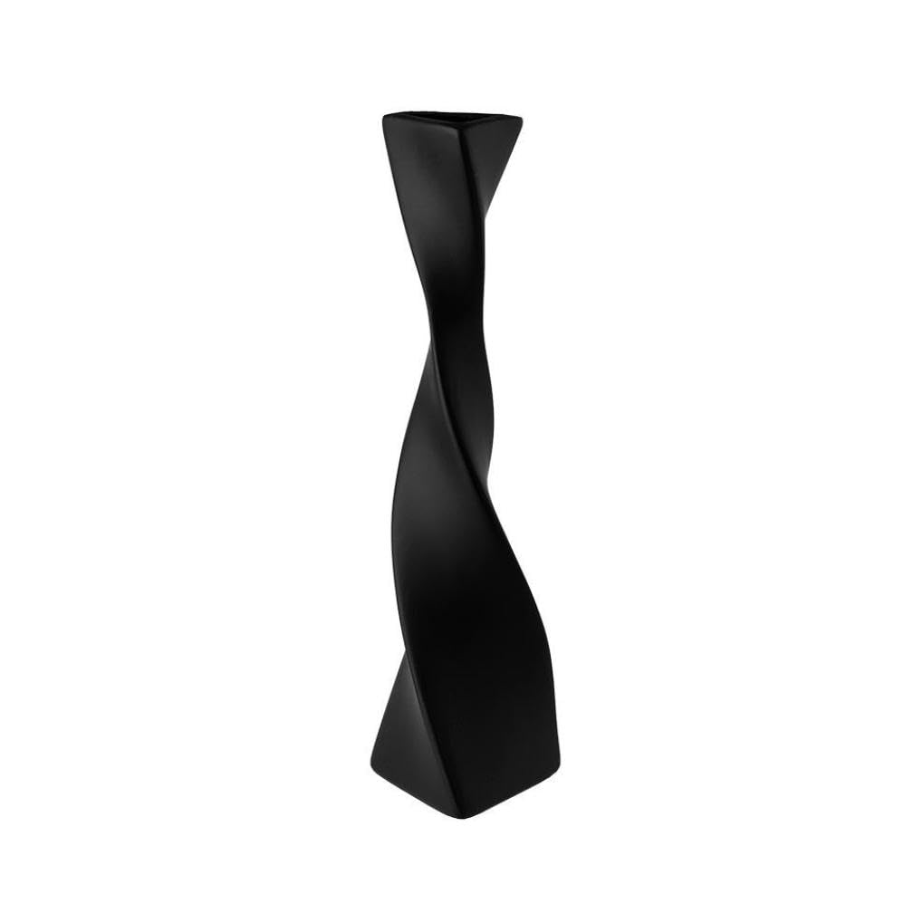 Vase noir en céramique géométrique pour fleurs séchées