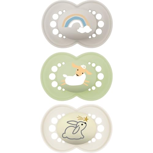 MAM | Original Schnuller Beige 18+ Monate (3 Stück) zufällige Farbauswahl - Symmetrischer Sauger aus ultraweichem Silikon - anatomisch geformter Babyschnuller für eine optimale Mundentwicklung