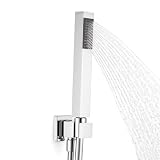 Kit Set Doccia Ottone Cromato Completo di Supporto Presa Acqua con Flessibile 150 cm e Doccetta Quadro - Include 3 Componenti - Finitura Cromata Lucida