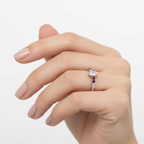 Image of 925 Sterling Silver Marquise Cut Simulated Diamond Vintage Classic Engagement Ring Wedding Band Matching Jewelry for Women, Promise Ring Set US Size 4-12