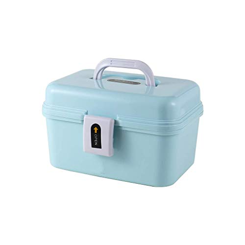 Caja de medicina para el hogar portátil de primeros auxilios, caja médica de 2 capas, caja de almacenamiento de medicamentos de plástico, 21 x 13,5 x 14 cm (color: azul)